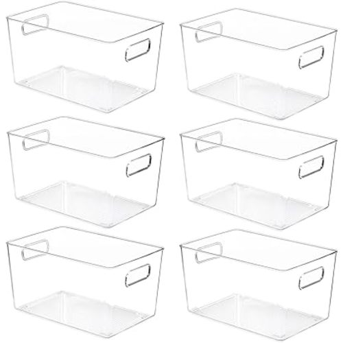 YIHONG 6 Pack Clear Pantry Organizer Bins, Plastic Containers with Handle for Kitchen,Freezer,Cabinet,Closet,Bathroom Under Sink Storage