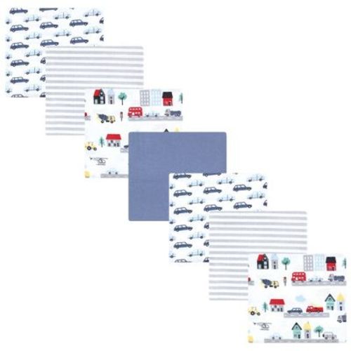 Little Treasure Hudson Baby Boys Cotton Poly Flannel Receiving Blankets Multipack, Blue City Life, 30x30 inches