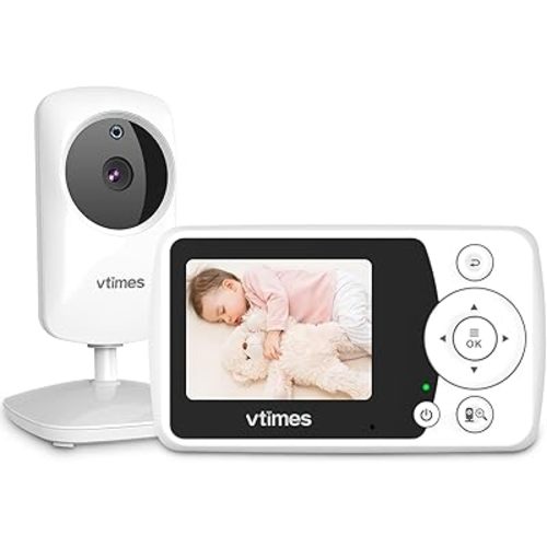 Video Baby Monitor with Camera and Audio No WiFi 2.4" Screen, Portable Baby Camera Monitor Night Vision, 1000ft Range, 2X Zoom, Ideal for Baby Elderly Pet (NO Charging Plug)