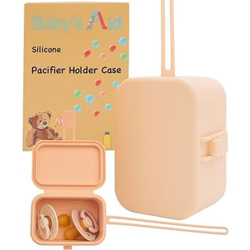 Baby’s Aid Silicone Pacifier Holder Case w/Locking Strap, Fully Sealable Paci Holder Pouch for 2-3 Baby Pacifiers, Secure Portable Easy-to-Clean Newborn Pacifier Case for Diaper Bag, Stroller, Purse