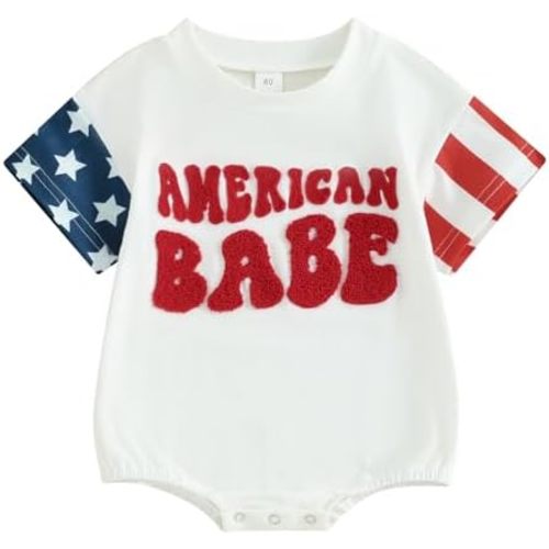 Newborn 4th of July Outfit Baby Boy Girl American Babe Bubble Romper Star Stripe Print Short Sleeve Bodysuit Top