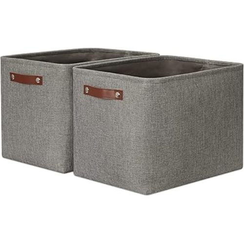 DULLEMELO Grey Storage Baskets for Organizing 2 Pack 16"x12"x12" Fabric Shelf Baskets for Gifts Empty Large Storage Organizer for Closet,Clothes,Toys,Bedroom (Grey)