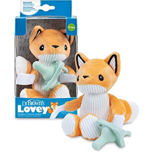 Dr. Brown's Baby Lovey Pacifier & Teether Holder, Fox with Teal HappyPaci, 100% Silicone, 0-6m