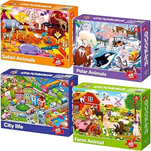 QUOKKA Puzzles for Kids Ages 4-6 – 4 x 48 Pieces Jigsaw Puzzles for Toddlers 2-4 – Children's Game Ages 3-5 for Learning Farm Animals – Educational Preschool Toy for Boys and Girls 4-8 Years Old