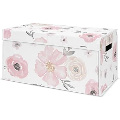 Sweet Jojo Designs Collapsible Small Fabric Toy Bin (Pink/Grey Boho Floral) for Girls, Kids, Childrens Small Storage Box Chest (Watercolor, Flower, Elegant Rose, Shabby Chic, Farmhouse, Nature, Blush)