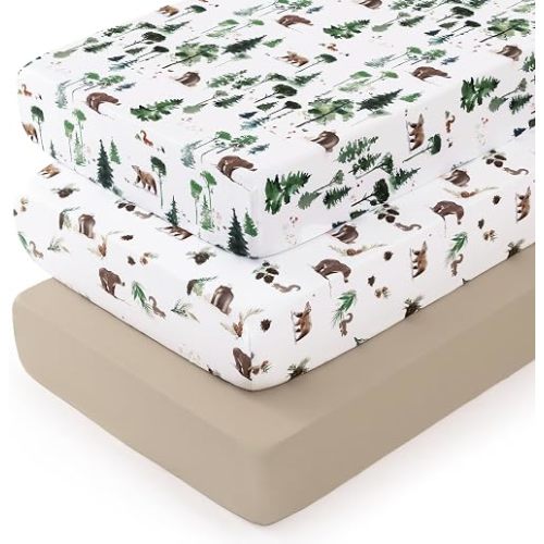 david's kids 3 Pack Fitted Crib Sheets, Ultra Soft Breathable Comfortable Baby Sheet Set for Boys Girls Neutral, 28x52 Inch Fits Standard Crib and Toddler Mattresses, Woodland Animals