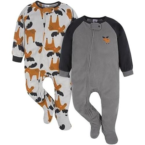 Gerber Baby Boys' Toddler Loose Fit Flame Resistant Fleece Footed Pajamas 2-Pack