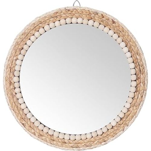 SWTHONY 15 Inch Boho Round Hanging Wall Mirror Decorative Rattan Circle Mirrors for Farmhouse, Living Room, Bedroom