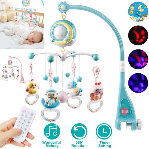 iMountek Baby Musical Crib Bed Bell Rotating Baby Toy with Music Box and Lights for Toddlers, Pink/Blue