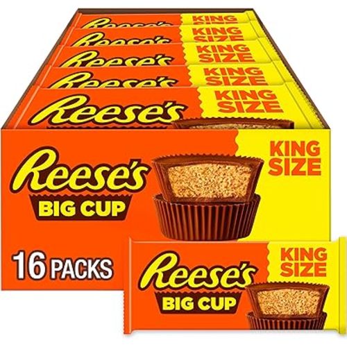 REESE'S Big Cup Milk Chocolate King Size Peanut Butter Cups, Candy Packs, 2.8 oz (16 Count)
