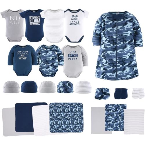 The Peanutshell Baby Layette Gift Set for Baby Boys - 23 Piece New Born Baby Boy Gift Set, Baby Clothes & Newborn Essentials Must Haves - Newborn Baby Boy Clothes 0-3 Months - Blue Camo