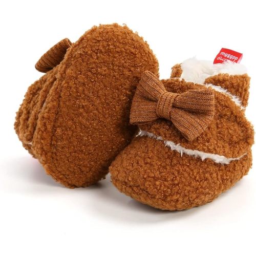 E-FAK Newborn Baby Cozy Fleece Booties with Grippers Winter Slippers Socks Soft Sole Stay On Infant First Walker Crib Shoes - 08 Brown