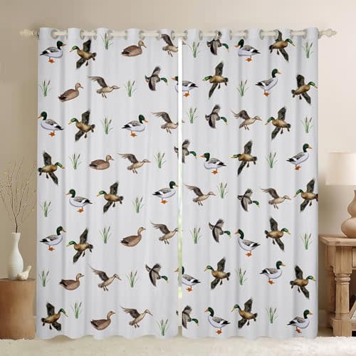 Feelyou Kids Duck Curtains for Bedroom Living Room (2 Panels, 42 x 63 Inch) Duck Hunting Darkening Dreapes Decor Wild Animals Blackout Curtains Botanical Window Treatments