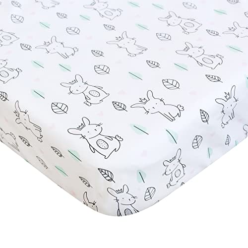 Pack and Play Sheets Fitted Mini Crib, Breathable Microfiber Stretchy Playard Sheets Fit for Graco Pack and Play, Lovely Bunny Pack and Play Fitted Sheets for Boys and Girls