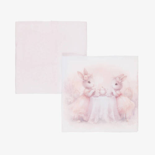 Sofija - Pink & White Cotton Bunny Print Muslins (2 Pack) | Childrensalon