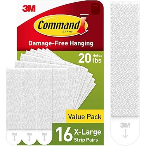 Command Tiras pesadas XL de 20 libras para colgar cuadros, 16 pares (32 tiras Command Strips), para colgar cuadros sin daños, tiras resistentes para colgar en la pared para decoración del hogar, tiras