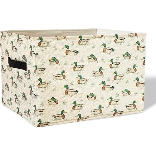 Mallard Duck Nursery Decor, Mallard Duck Baby Stuff Storage Basket Bins With Handles for Girls Kids, Foldable Organizer Basket Toybox for Girls Room Nursery Bedroom Bathroom Clothes Toys Books