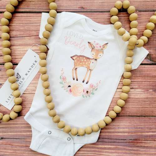 Loved Dearly Onesie®, Custom Boho Deer Bodysuit, Girls Baby Shower Gift, Cute Take Home Outfit, Pretty Floral Shirt