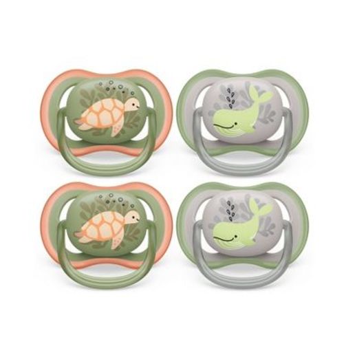 Avent Philips Ultra Air Pacifier 6-18 Months - Orange Turtle/Green Whale - 4pk