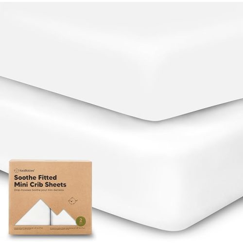 2-Pack Mini Crib Sheets Fitted, Pack and Play Sheets - Organic Cotton Pack N Play Sheets for Pack and Play Mattress, Playard Baby Crib Sheets, Jersey Crib Sheets Neutral for Boys,Girls (Soft White)