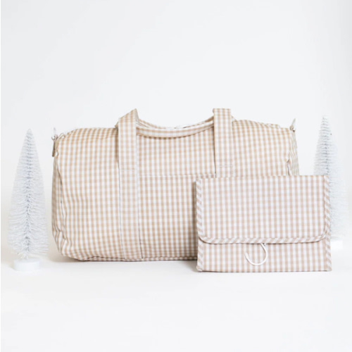 Weekender Gift Set - Duffel and Hanging Bag - Gingham Khaki