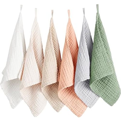 Konssy 6 Pack Baby Muslin Washcloths for Unisex 100% Cotton Wash Cloth Set for Baby Face Body Comfy and Soft for Newborn Infants Kids Girls and Boys