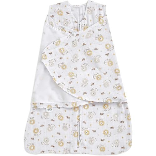 HALO 100% Cotton Muslin Sleepsack Swaddle, 3-Way Adjustable Wearable Blanket, TOG 1.5, Lions, Newborn, 0-3 Months