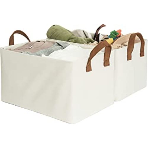 StorageWorks Storage Bins For Shelves With Metal Frame, Rectangle Storage Baskets, Beige, 2-Pack