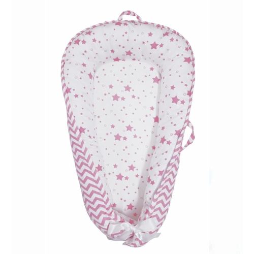 Baby Nest, Baby Lounger, Organic Cotton Lounger for Baby, Reversible Breathable Adjustable Portable - Star Collection (Pink)