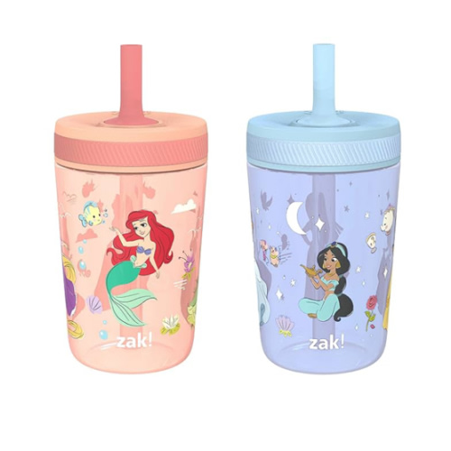 Zak Designs Disney Princess Kelso Toddler Cups For Travel or Home, 15oz 2-Pack Plastic Sippy Cups, Leak-Proof For Kids (Ariel, Aurora, Belle, Cinderella, Jasmine, Mulan, Rapunzel, Tiana)