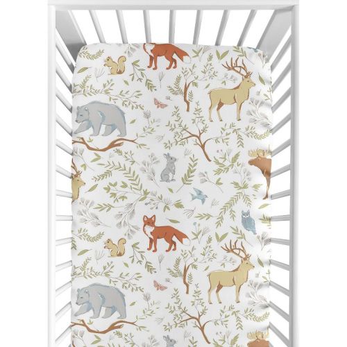 Sweet Jojo Designs Gender Neutral Unisex Baby Fitted Crib Sheet Woodland Forest Animal Toile Multicolor