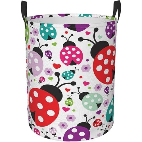 Foruidea Ladybug Polka Dot Laundry Basket,Laundry Hamper,Collapsible Storage Bin, Oxford Fabric Clothes Baskets,Nursery Hamper For Home,Office,Dorm,Gift Basket