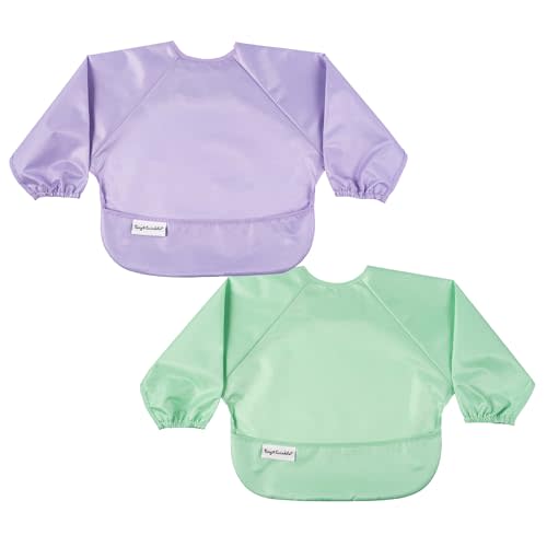 Tiny Twinkle Mess Proof Baby Bib |2 Pack Waterproof Smock Bib for Eating, Machine Washable Full Sleeve with Pocket (Mermaid, Small 6-24 Months)