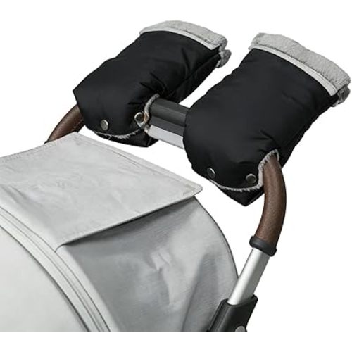Stroller Hand Muff Gloves, Waterproof Handlebar Mitts with Fleece Lining, Universal Fit for Pram and Pushchair, Winter Hand Warmer (Black)