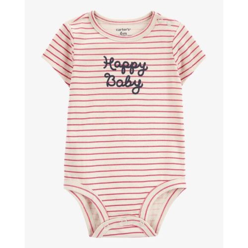 Baby Striped "Happy Baby" Short-Sleeve Bodysuit - Red/Ivory - Carter's | Carter's