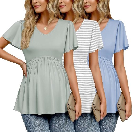 Ekouaer Maternity Shirts 3 Packs Summer Pregnancy Clothes Tops for Work