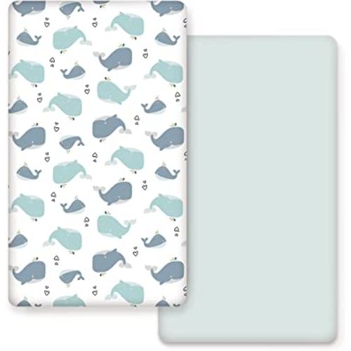 Stretchy Ultra Soft Jersey Knit Fitted Crib Sheets Set 2 Pack,Fits All Standard Crib Mattress Pads, Lovely Whale for Girls and Boys