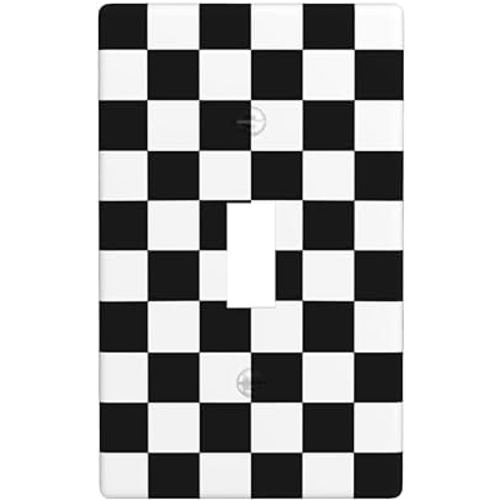 Single Gang Toggle Light Switch Plate Black Checkered Decor, Standard Size 1-Gang 4.50" x 2.76"