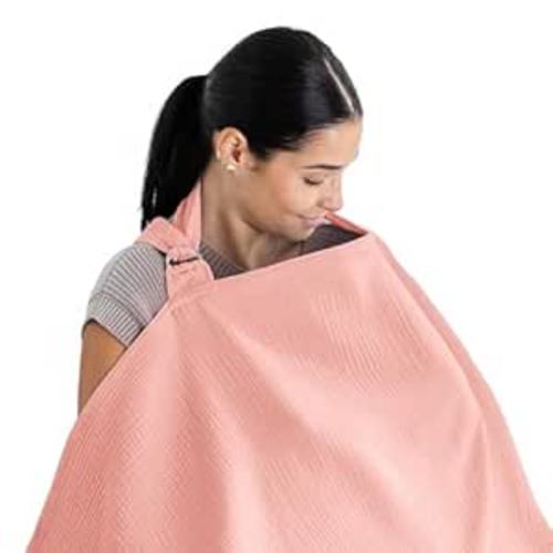 Comfy Cubs Nursing Cover for Baby Breastfeeding - 100% Muslin Cotton, Soft & Breathable Cotton, Breastfeeding Pumping Cover for Mom, with Rigid Hoop - Privacy Unisex Lightweight Wrap (Lace Pink)