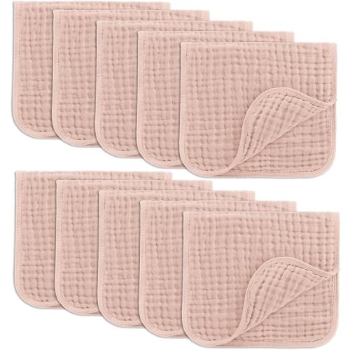 Comfy Cubs Muslin Burp Cloths Set Large 100% Cotton Hand Washcloths for Babies, Baby Essentials 6 Layers Extra Absorbent and Soft Boys & Girls Baby Bibs & Burp Cloths Set (Blush, 10-Pack, 20" X10") - 10-Pack 20"X10"