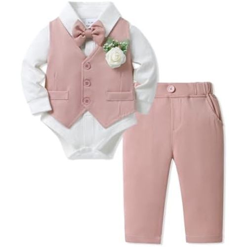 SANMIO Baby Boy Clothes Suits Infant Gentleman Outfit Collared Dress Shirt+Vest+Tie+Corsage+Pants 5Pcs Baby Suit Sets