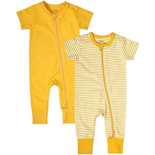 Teach Leanbh Baby Boys Girls 2-Pack Romper Jumpsuits Cotton 2 Way Zipper Short Sleeve Footless Sleep and Play 3-24 Months