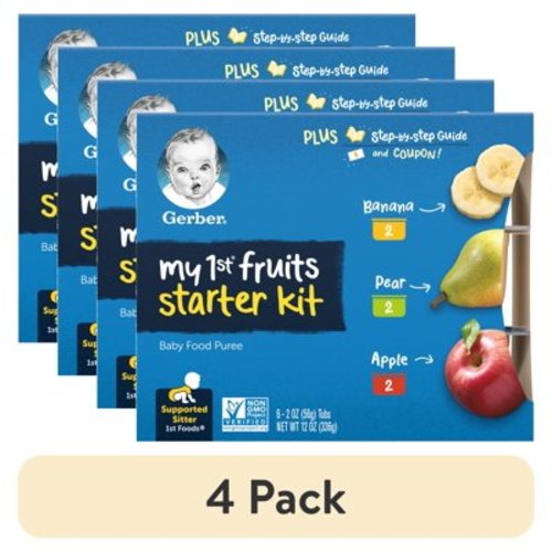 (4 pack) Gerber My 1st Fruits Starter Kit, Baby Food Puree, 2 oz Tubs, Variety (6 Pack)