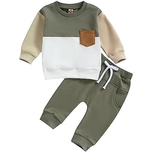 Toddler Baby Boy Clothes Color Block Pullover Sweatshirt Top Elastic Waist Pockets Joggers Pants 2Pcs Fall Outfit