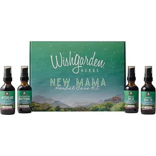 WishGarden Herbs Postpartum Essentials Kit with Gift Box - Post partum Essentials for New Mom w/AfterEase, Happy Ducts, Milk Rich & Baby Blues, Supports Contractions, Breastfeeding & Postpartum Mood