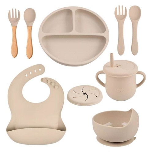 Toddly MealMate Silicone Feeding Set for Baby Led Weaning & Self Feeding - Vanilla Oat (Off-White)