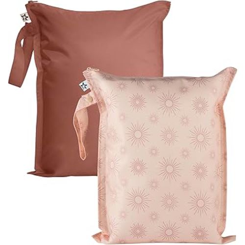 Tiny Twinkle Mess-Proof Waterproof Wet Dry Bag | 2-Pack Reusable Wet Bags for Swimsuits & Baby Clothes | Leakproof Wet Bag for Travel & Diaper Changes for Baby (Shine)