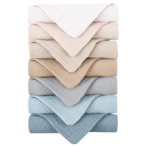 Konssy 7-Pack Soft Cotton Face Wash Cloths, Reusable Absorbent Washcloths for Sensitive Skin, Facial Makeup Remover Towels for Women (11 x 11 Inch)