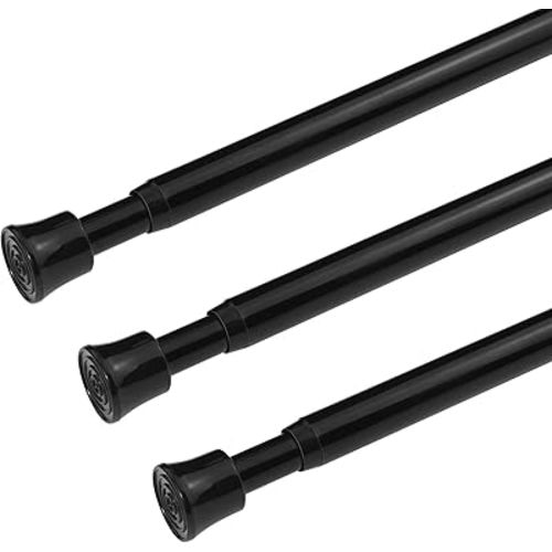 KXLife 3Pcs Tension Curtain Rod Adjustable 28-40 Inch, Small Tension Rods No Drill, Expandable Spring Loaded Tension Rods for Window (Black)