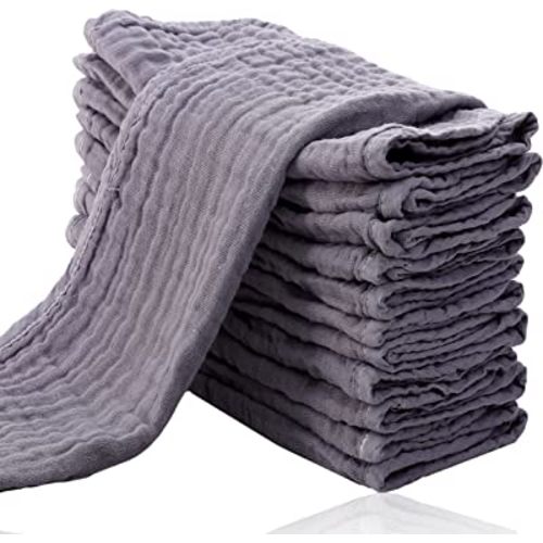 Cute Castle 12 Pack Muslin Burp Cloths for Baby - Ultra-Soft 100% Cotton Baby Washcloths - Large 20'' by 10'' Super Absorbent Milk Spit Up Rags - Burpy Cloths for Unisex, Boy, Girl - Grey